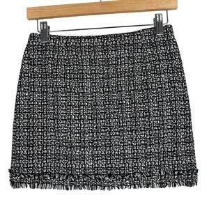 7th Avenue Skirt Women S Black White Tweed Fringe Mini Preppy Old Money Corpcore